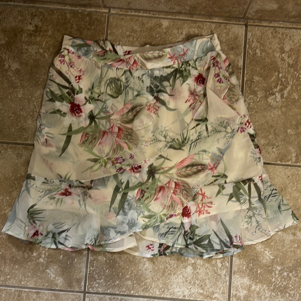 Chelsea & Violet Cream Mini A-Line Skirt with Ruffled Wrap